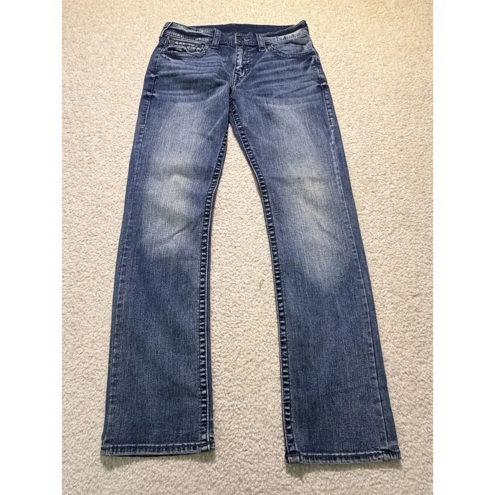 True Religion Ricky Relaxed Straight Jeans Men's 32 Medium Wash Flap Pocket Y2K